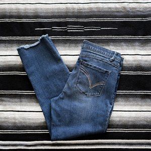 DEMOCRACY ABSOLUTION CROPPED JEANS SZ 12 RAW HEM STRAIGHT LEG
